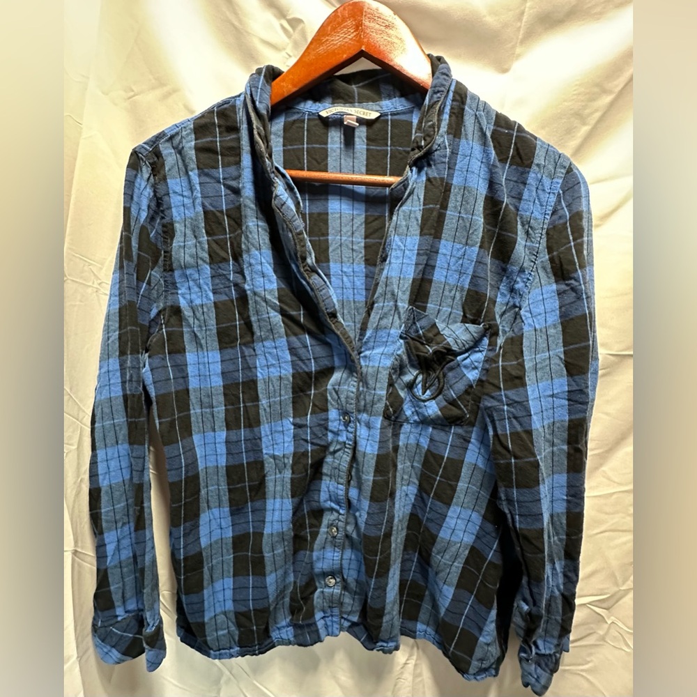 Victoria Secret Women's Blue & Black Button
Down Plaid Sleep Shirt